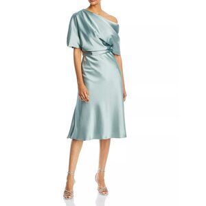 Amsale One-Shoulder Fluid Satin Cocktail Midi Dress-Size 6